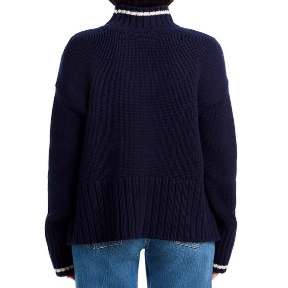 378$ Veronica Beard Wool Blend Lancetti High Neck Ribbed Sweater Size S Navy - Picture 2 of 5